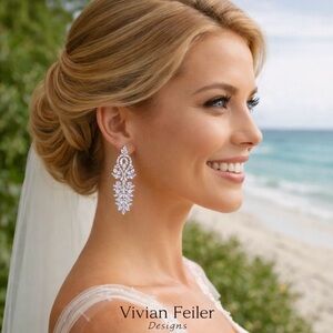 Bridal Earrings chandelier Wedding CZ Marquis Cut Prom Mother of the Bride